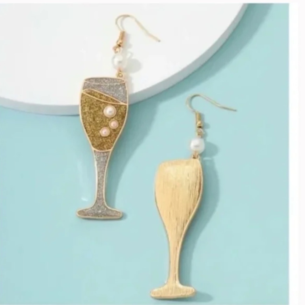 ❤️FREE Alcohol Champagne Glass Hipster Hippie Art Chic Glam Modern Drop Earrings